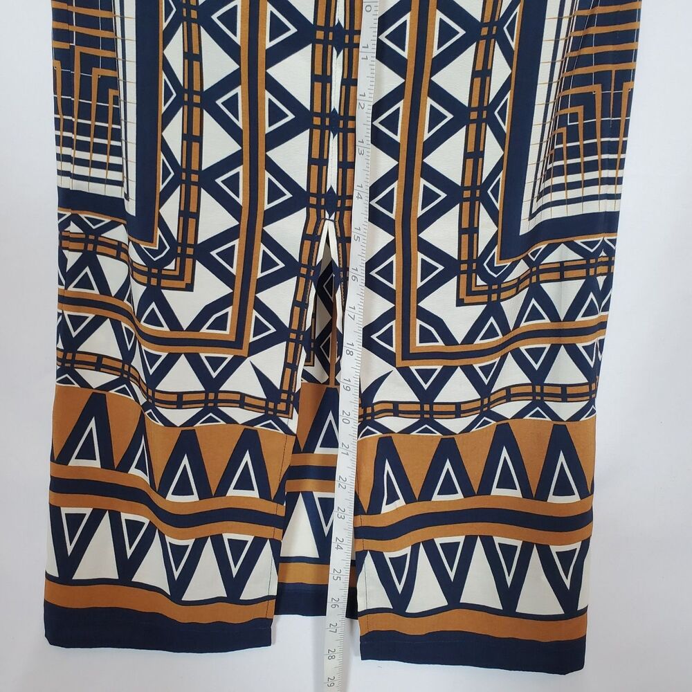 Topshop Women’s Pencil Skirt Size 0 Blue Brown Aztec Print Front Split Midi - Picture 8 of 11